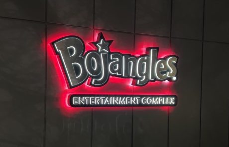 Bojangles LED sign in red. Bojangles Entertainment Complex